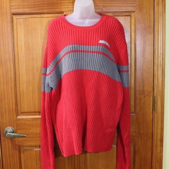 BRP Ski Doo Red & Gray Striped Long Sleeve Ribbed Pullover Sweater 2XL - Picture 10 of 11